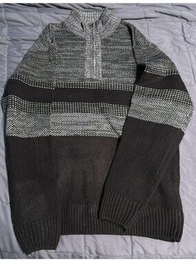 Park Slope Mens Half-Zip Sweater Black & Gray Size L 100% Acrylic Knit Pre-Owned